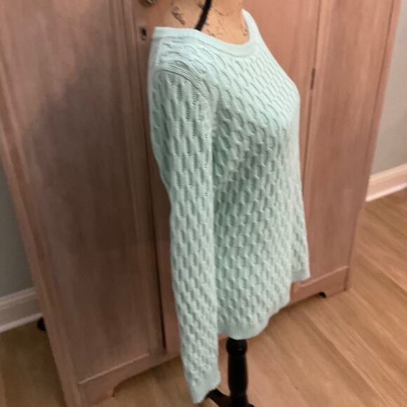 Old Navy textured fisherman sweater Mint Green Honeycomb knit pullover cotton M - Picture 12 of 13